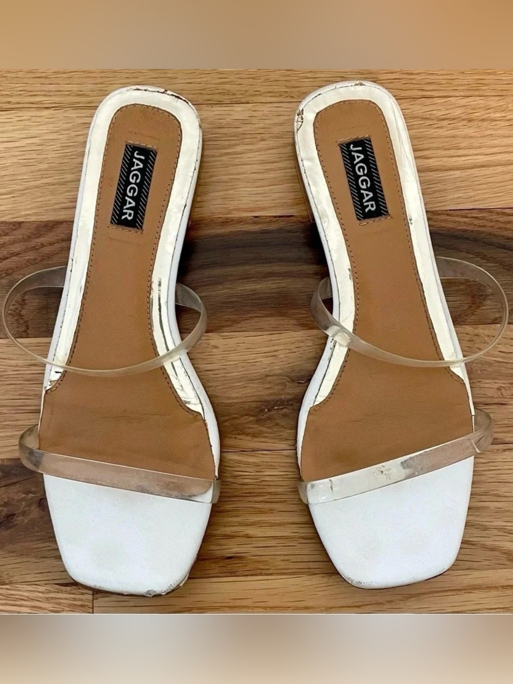 JAGGAR Perspex Clear PVC Square Toe Strappy Sandals Size 35